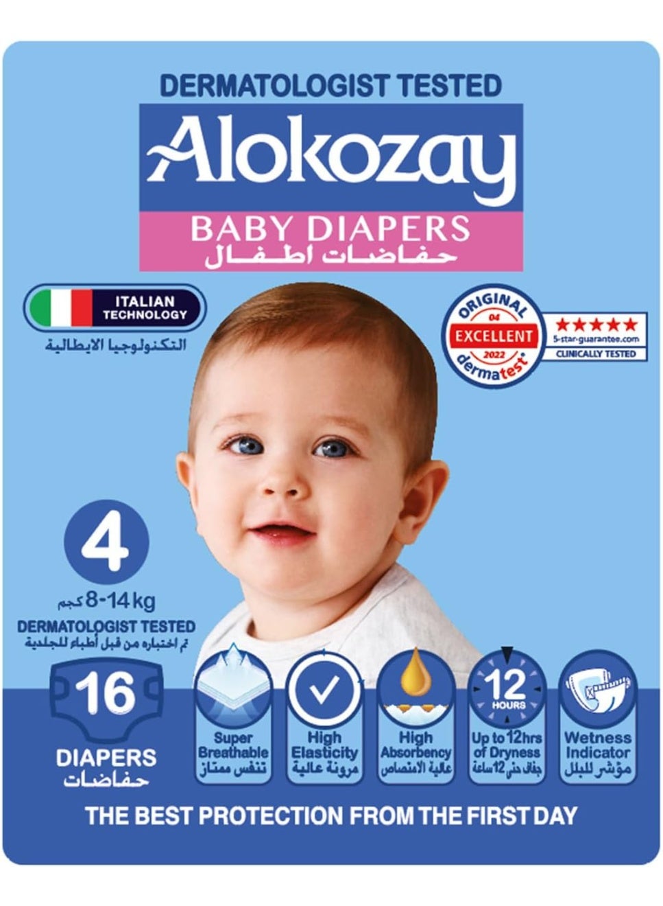 Alokozay Baby Diapers Size 4, 8-14 kg, 16 pcs